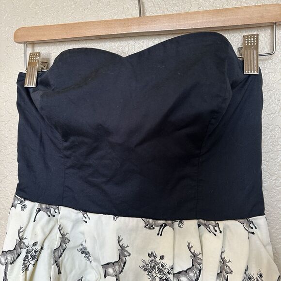 Postmark Conifer Herd Dress 4 Womens Strapless Black Deer Print Anthropologie - Picture 3 of 9